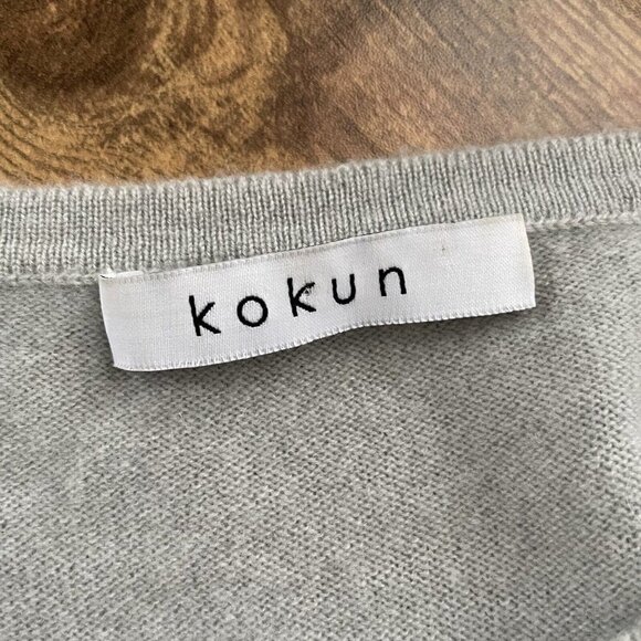 Kokun Womens Cashmere Sweater Sz L Gray Tie Sleeve Luxury Coastal Minimalist - Picture 7 of 7